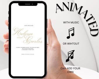 Animated Digital Invite Electronic Save the Date, Minimal Save the Date E-invite Template, Download Text Message, Golden Whisper