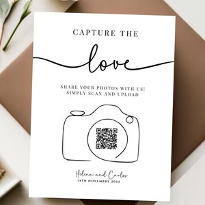 Customizable Wedding Photo Sharing Sign, Capture the Love QR Code, Digital Download Editable Template. Elegant Modern Decor, DIY Guestbook