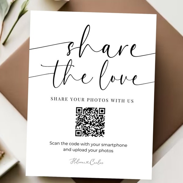 Customizable Wedding Photo Sharing Sign, Capture the Love QR Code, Digital Download Editable Template. Elegant Modern Decor, DIY Guestbook