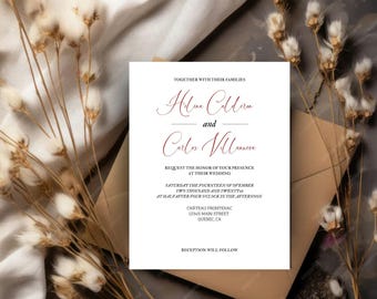 Modern Minimalist Wedding Invitation Canva Template, Printable 100% Editable Template, INSTANT Download Invite, DIY Wedding Simple Red Queen