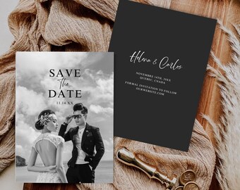 Photo Save the Date Invitation, Minimalist Modern Save the Date, Boho Save the Date Cards, Editable Canva Template PSTD
