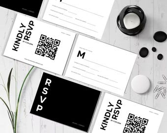 Rsvp QR Code Card, Minimalist Wedding Online Reply Card, Modern Wedding Website Card, Elegant Response Insert, Editable Template, Boldly