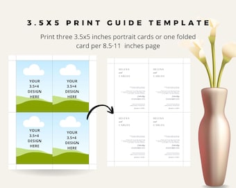 3.5x5 Portrait Invitation Card Printing Template, 3.5×5 Printing Cut Marks and Trim Guide for DIY, Digital 8.5x11 Layout with Cutting Guides