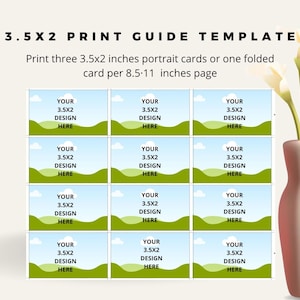 3.5x2 Landscape Invitation Card Printing Template, 3.5x2 Greeting Card Printing Cut Guide, Digital 8.5×11 Template, Cutting Guideline