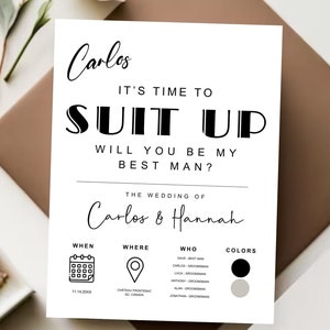 Suit Up Card for Groomsmen Template for Best Man Gift for Groomsman Proposal Printable Template For Groomsmen Modern be my Groomsman GPP