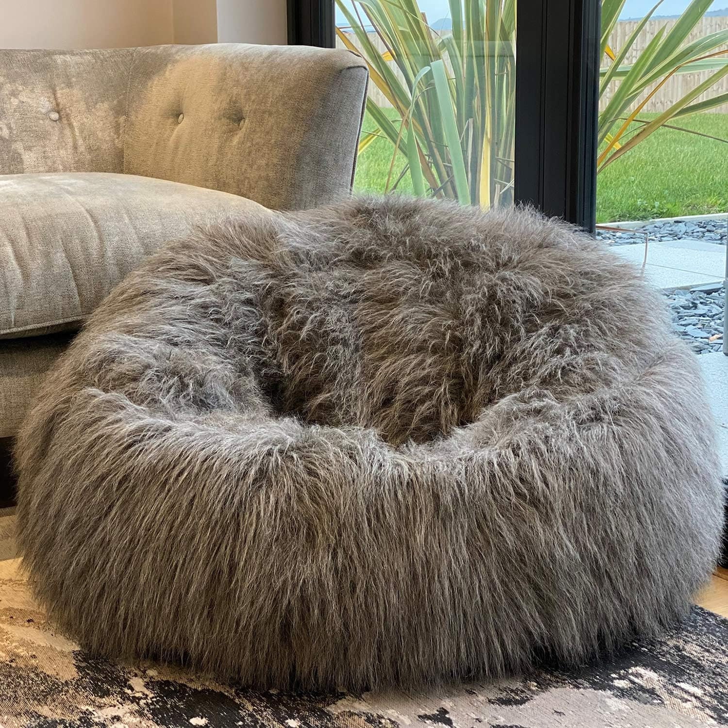 Grey Faux Fur Bean Bag - Anko