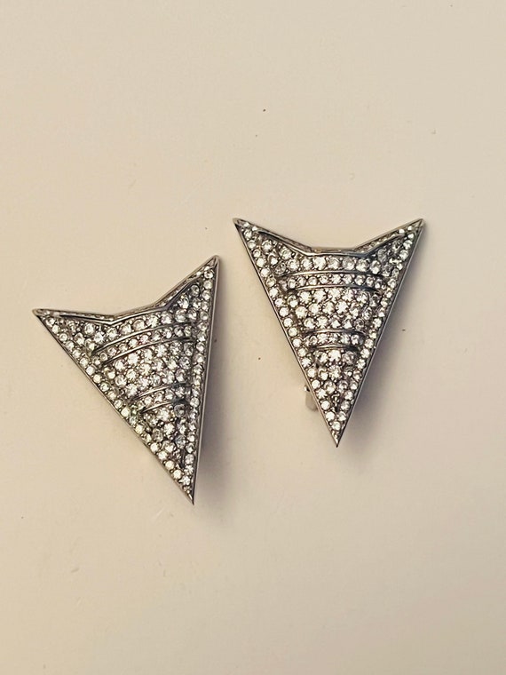 Christian Dior Earrings VTG Signed Rhinestone Sil… - image 2