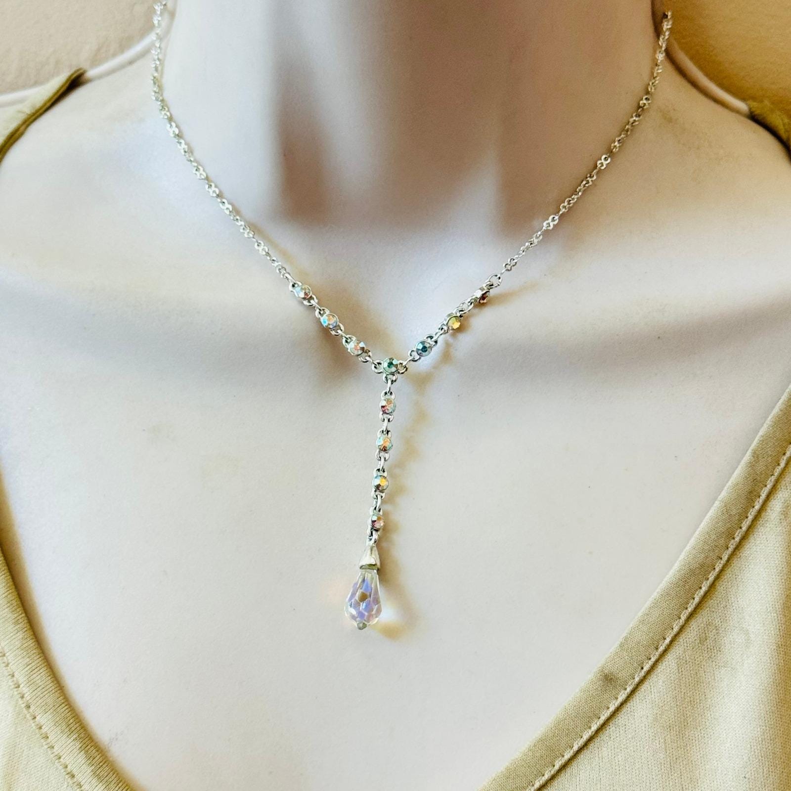 Givenchy Flex Y-drop Necklace Aurora Borealis Crystal Rhinestone 