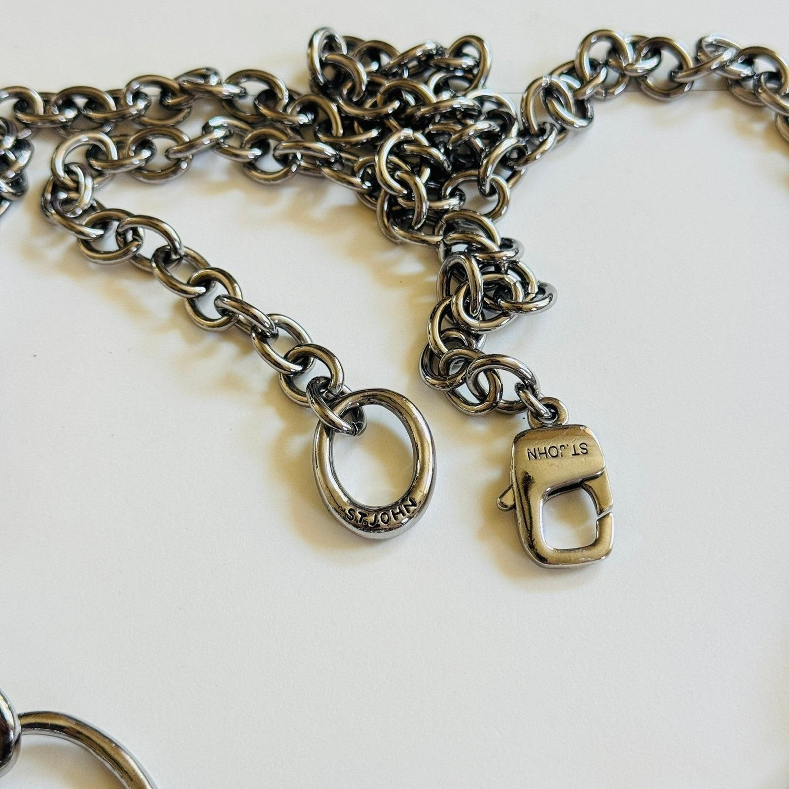 ST. John Chain Belt Logo Necklace VTG Signed Silver Tone 