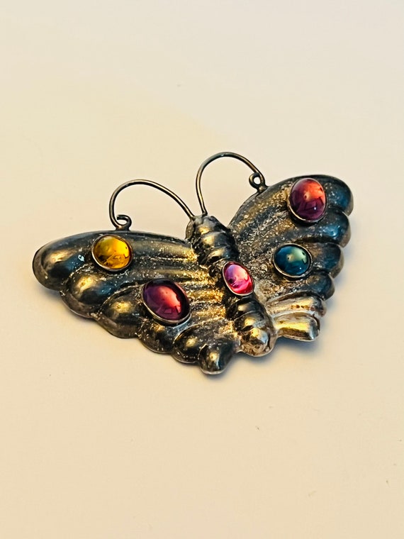 Brooch VTG Butterfly Pin 925 Sterling Silver meta… - image 1