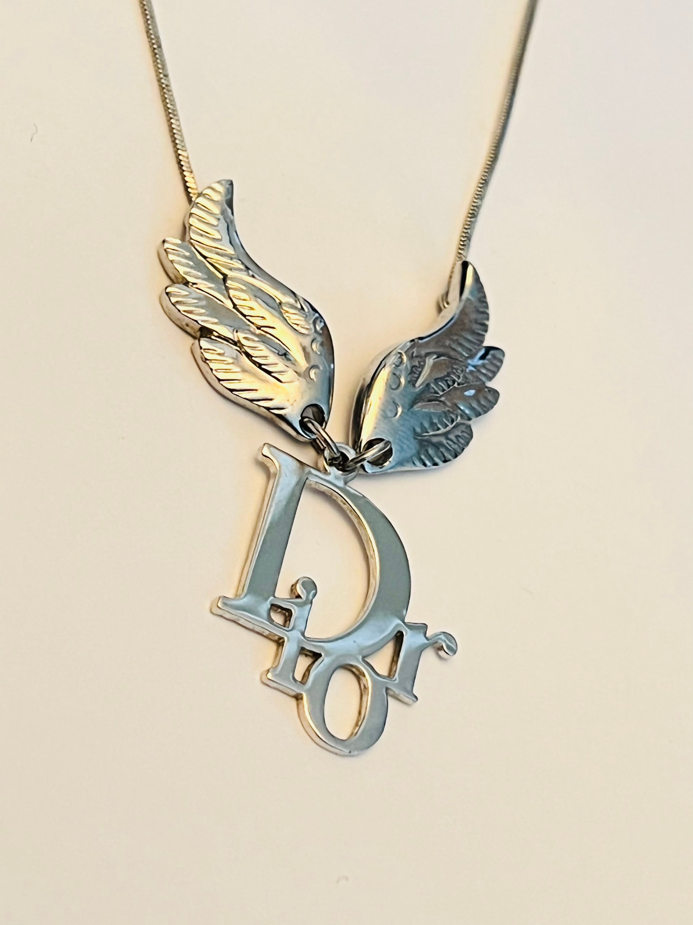 Christian Dior Necklace Angel Wing Wings Collar Bold Silver Tone