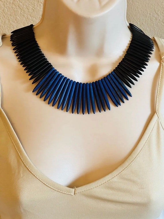 Necklace Kenneth Lane VTG Collar Cobalt Blue Black