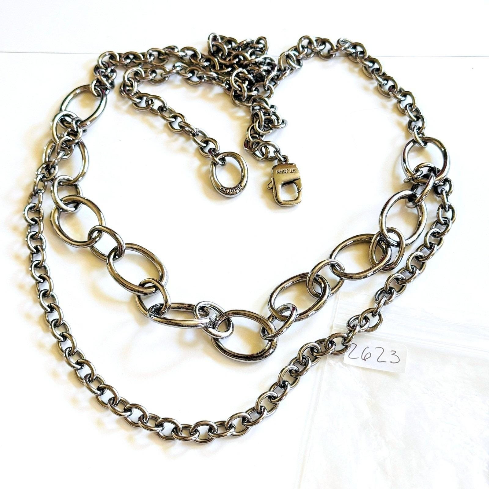 ST. John Chain Belt Logo Necklace VTG Signed Silver Tone  display picture 1