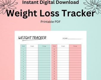 Printable Weight Tracker, Weight Loss Tracker, Weight Loss Planner, Weight Loss Journal, Weight Loss Printable, 52 Week Weight Tracker