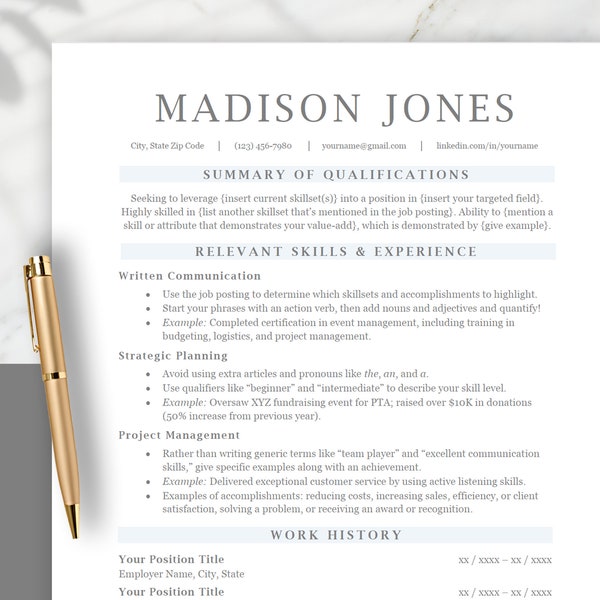 Functional Resume Template for Career Changers - ATS Resume Template - Resume Template for Word, Google Docs, and Pages - Combination Resume