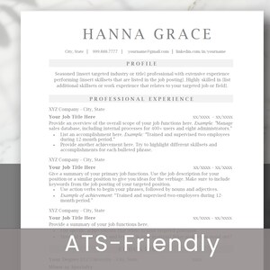May include: A resume template with the text "ATS-Friendly" in large, bold, gray letters. The resume is designed to be easily scanned by Applicant Tracking Systems (ATS).