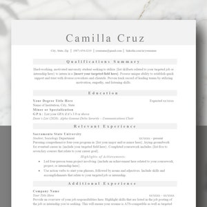 Student Resume Template, College Student Resume, Limited Experience Resume Template, Microsoft Word Resume, Google Docs Resume, ATS Resume