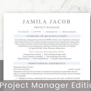 Project Manager Resume - ATS Resume - Word Resume - Resume Template - Professional Resume Template - CV Template - Google Docs Resume