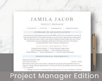 Project Manager Resume - ATS Resume - Word Resume - Resume Template - Professional Resume Template - CV Template - Google Docs Resume