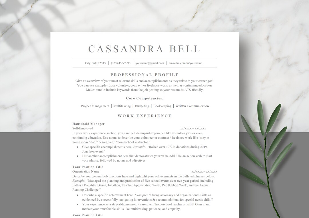 Stay At Home Mom Resume Template Stay At Home Mom ATS Resume Resume 