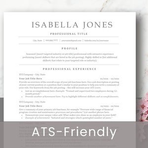 May include: A resume template with the text "ATS-Friendly" in large, bold, gray letters. The resume is designed to be easily read by Applicant Tracking Systems (ATS).