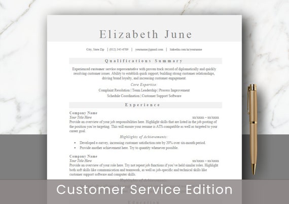 Customer Service Resume Template - Word Resume Template - Resume Template - Professional Resume Template - ATS Resume