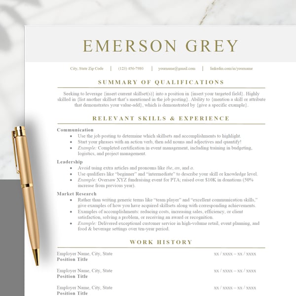 Functional Resume Template - ATS Resume Template for Microsoft Word - Cover Letter Template - Resume Template Google Docs - CV Template