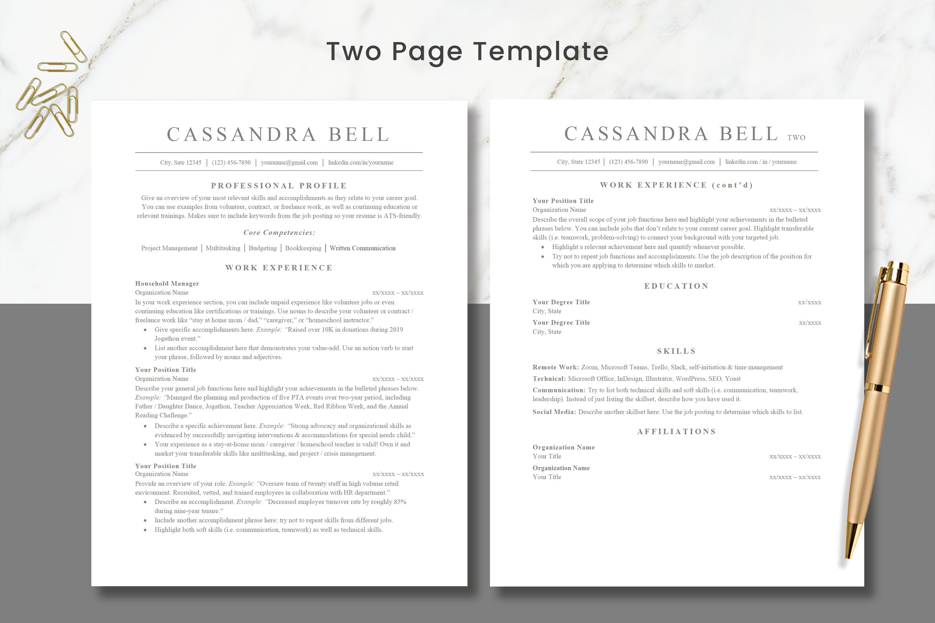 Stay at Home Mom Resume Template - Stay at Home Mom - ATS Resume ...