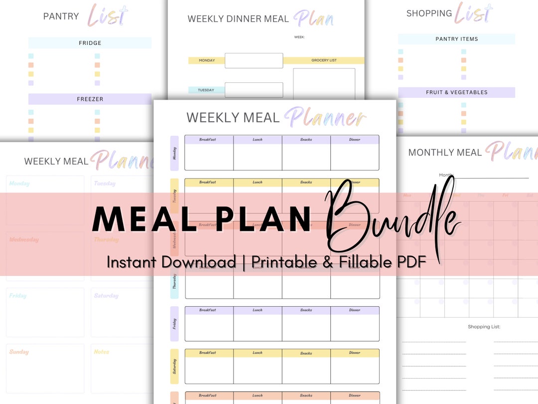 Weekly Meal Planner Printable PDF- Instant Download - Grocery List ...