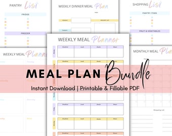 Weekly Meal Planner Printable PDF- Instant Download - Grocery List Printable PDF - Monthly Printable Meal Planner