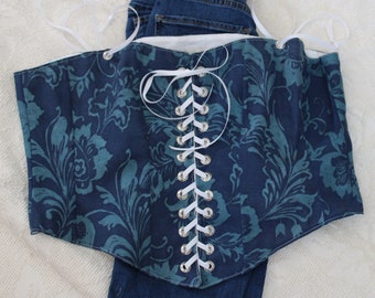 Extra grote Upcycled Blue Floral Victoriaans geïnspireerd, Woodland Core, Cottage Core, Flower Core Corset Top