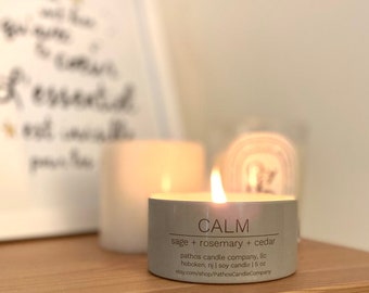 CALM Soy Candle | Aromatherapy | Rosemary Sage Cedar | Handmade | Scented | Pathos Candle Company