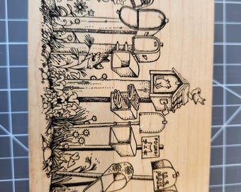 Stampa Barbara Mailbox Garden Rubber Stamp 1987 | Large Vintage Mail Art Stamp