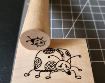 Juego de sellos de goma de mariquitas dibujadas a mano: sello de madera para manualidades de insectos de jardín