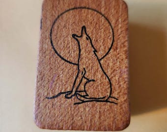 Sello de goma vintage de Lobo Solitario Aullando, Co-Motion Stamps (2 x 1 1/4")