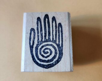 Sello de goma vintage de 1993 Stampola Hopi Hand – Diseño del artista Seiko Sato