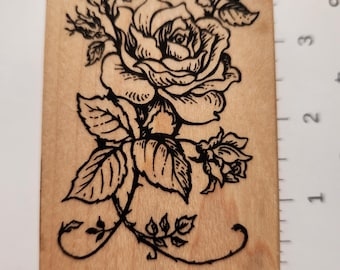 Juego de sellos de goma florales vintage para PSX – Diseños de rosas y bordes – Sellos montados en madera