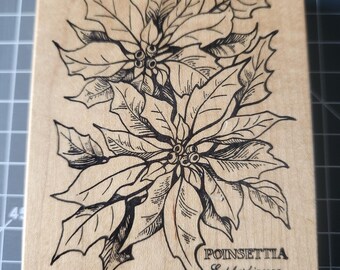 Sello de flor de Pascua PSX - K-704, base de madera con diseño botánico floral para la creación de tarjetas navideñas