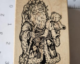 Vintage Father Christmas Rubber Stamp • Teddy Bear, PSX G-759