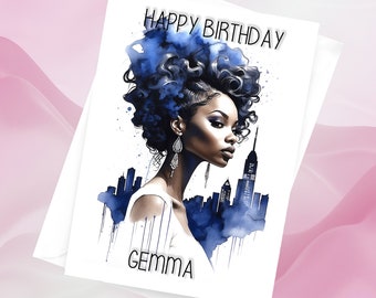 Black Woman Birthday card, Ethnic birthday card, Ethnic greeting card, Personalised greeting card, Black woman birthday card, black cards