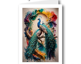 Personalised Peacock Greeting Card, Colourful Birthday Card, Colorful Wildlife Note Card. Blank inside,