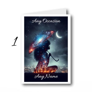 Queen, Birthday, Card, Melanin, Afro, Glamorous, Beautiful, Sister, Daughter, Friend, Celebration, Elegant, For Her, Goddess, Black, Card 1