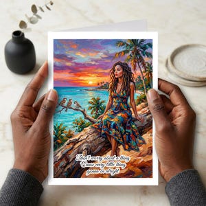 Rasta birthday card, Bob Marley card, three little birds, tropical greeting, personalised message, Rasta card for girlfriend,