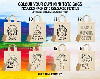 Colour Your Own Tote Bag,Mini Tote Bags,Kids Tote Bag,Child's Tote Bag,Colouring Tote Bag,Child's Drawing Bag,Personalised Tote Bag,Custom,