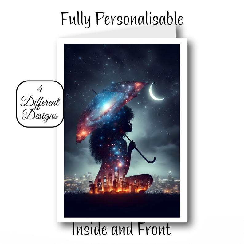 Queen, Birthday, Card, Melanin, Afro, Glamorous, Beautiful, Sister, Daughter, Friend, Celebration, Elegant, For Her, Goddess, Black, image 1