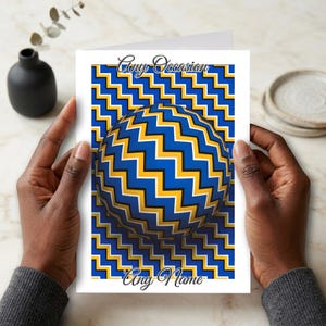 Trippy Optical Illusion Card, Cool Geometric Birthday Note, Abstract Zigzag Art, Unique Mind Bending Stationery