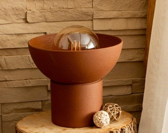Handmade Red Clay Ceramic Table Lamp: Modern Round Design