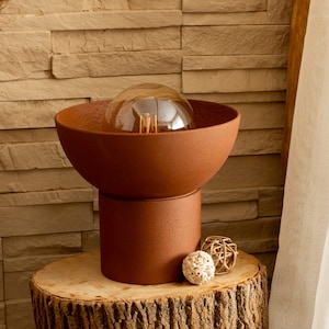 Rust colored, deep red Round modern handmade ceramic table lamp, redclay design, a statement lamp, unique lamp design.