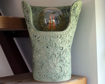 Green-white textured modern ceramic table lamp