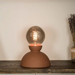 Red clay ceramic small round shelf-table lamp